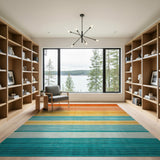 Sunset to Teal Gradient Striped Area Rug