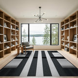 Black and White Geometric Modern Black White Geometric Striped Area Rug