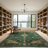 Teal Green Traditional Persian Medallion Rug