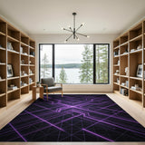Purple Neon Grid Geometric Area Rug
