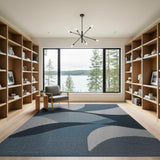 Blue Teal Abstract Wave Geometric Rug