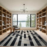 Modern Geometric Stripe Area Rug Black White Gray