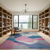 Abstract Wavy Cloud Area Rug in Blues Pink Grey