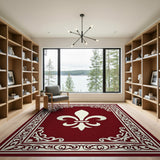 Burgundy Fleur-de-Lis Area Rug with Ornate Border