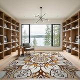 Elegant Beige Mandala Floral Area Rug