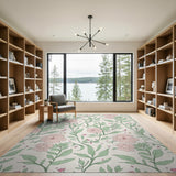 Blush Pink Peony Vine Floral Area Rug