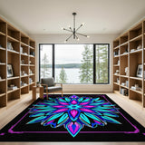 Vibrant Teal Pink Mandala Geometric Area Rug
