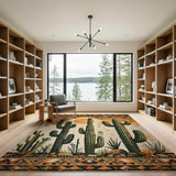 Multi-color and Patterns Southwestern Cactus Sunset Desert Rug