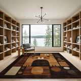 Whimsical Bear Geometric Area Rug in Brown Tones