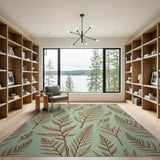 Mint Green Fern Leaf Pattern Area Rug