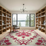 Pink Rose Damask Floral Area Rug