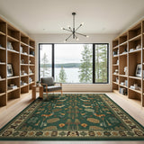 Tribal Woodland Deer Forest Green Rug
