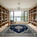 Traditional Persian Blue and Teal Navy Blue Traditional Persian Medallion Rug