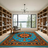 Multi-color and Patterns Teal Orange Persian Medallion Area Rug