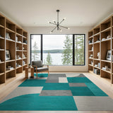 Teal Grey Abstract Geometric Area Rug