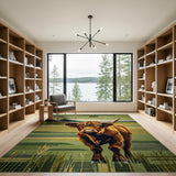 Highland Cow Geometric Green Pasture Rug