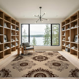 Beige and Neutral Ornate Floral Medallion Beige Area Rug