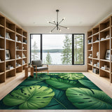 Lush Boho Chic Lush Monstera Leaf Green Area Rug