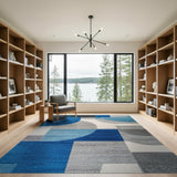 Abstract Geometric Blue Teal Grey Area Rug