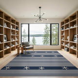 Blue and Teal Navy Starfish Striped Coastal Beach Rug