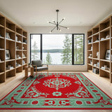 Red Persian Medallion Rug with Teal Borders