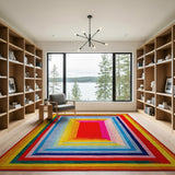 Vibrant Rainbow Concentric Frames Geometric Area Rug