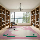 Whimsical Pink Bunny Kids Area Rug