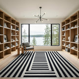 Bold Black White Geometric Striped Rug