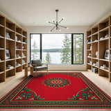 Ornate Red Holly Medallion Area Rug