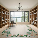 Peach Daisy Floral Border Area Rug