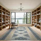 Navy Blue Gold Geometric Border Area Rug