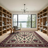Teal Maroon Floral Persian Area Rug