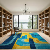 Vibrant Geometric Blue Yellow Abstract Area Rug