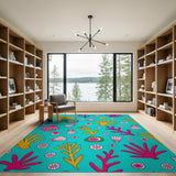 Vibrant Teal Coral Reef Seashell Area Rug