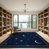 Midnight Sky Golden Stars Crescent Moons Navy Rug