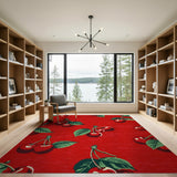 Vintage Cherry Red Fruit Pattern Rug