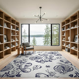 Navy Whimsical Floral Sketch Area Rug