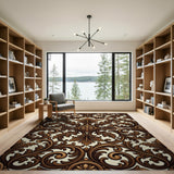 Baroque Ornate Floral Area Rug - Brown Ivory