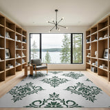 Elegant Green Damask Floral Floral Vintage Area Rug