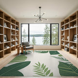Lush Green Palm Leaf Coastal Beach Area Rug