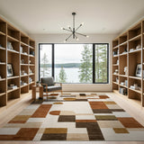 Geometric Modern Brown and Tan Abstract Geometric Brown Tan Area Rug