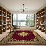 Opulent Red Area Rug with Gold Floral Medallion