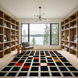 Bold Grid Geometric Area Rug in Black Red Gold