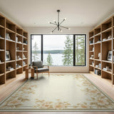 Elegant Floral Border Beige Area Rug