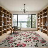 Red Vintage Red Poppy Floral Area Rug