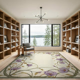 ODIKA Art Nouveau Floral Washable Rug - Vintage Lavender Botanical Low Pile Non-Slip Area Rug