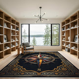 Distressed Vintage Compass Rose Area Rug