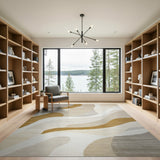 Abstract Area Beige and Neutral Abstract Wavy Beige Grey Area Rug