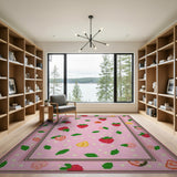 Playful Strawberry Fruit Pattern Pink Rug