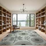 Vintage Grey Sunflower Line Art Rug